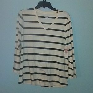 V-Neck White and Blue Striped Shirt